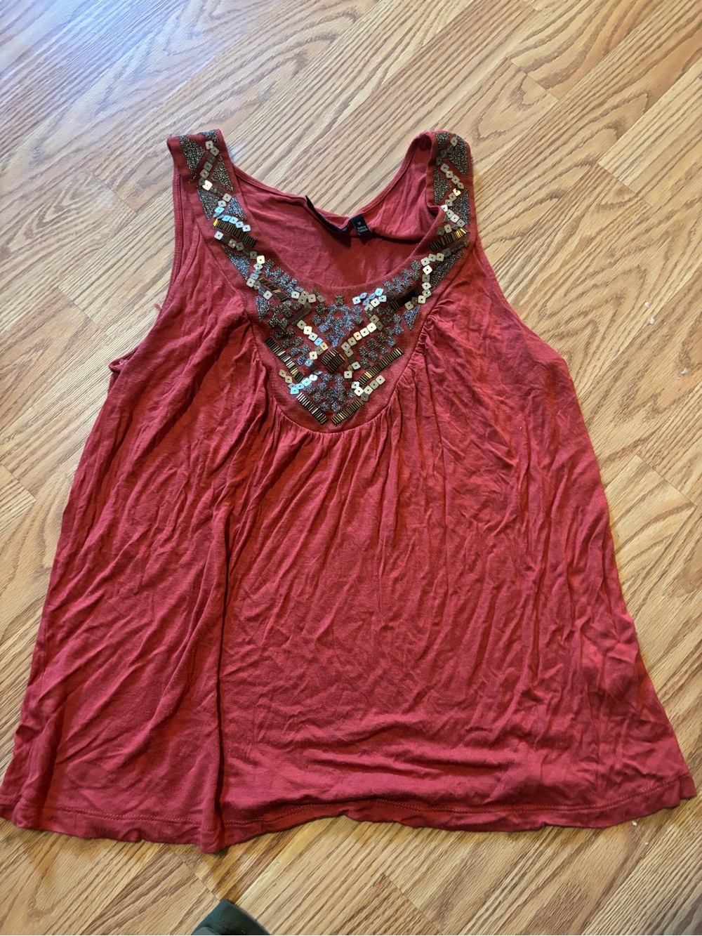 Apt. 9 Red Tank Top with Sequin Embellished Neckline
